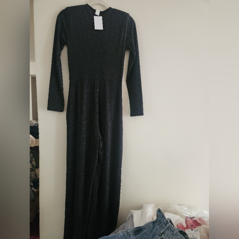 h&m glittery jumpsuit  with long sleeves black sz S,M,L,XL, XXL - Picture 6 of 16